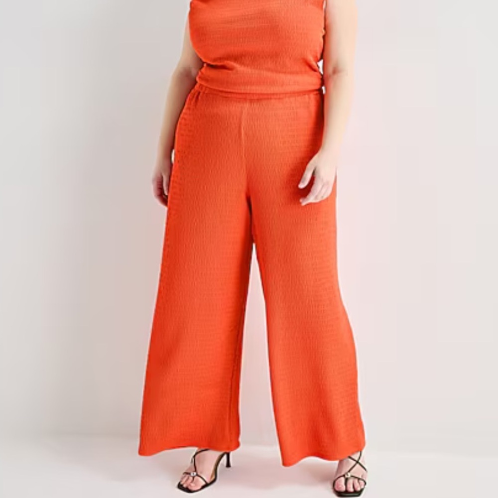Bold Elements Wide Leg Textured Pull-Pants in Bright Orange Sz 2X NWOT
